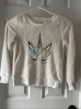 Kids Plush Unicorn Heart Sweater - White Sz 8